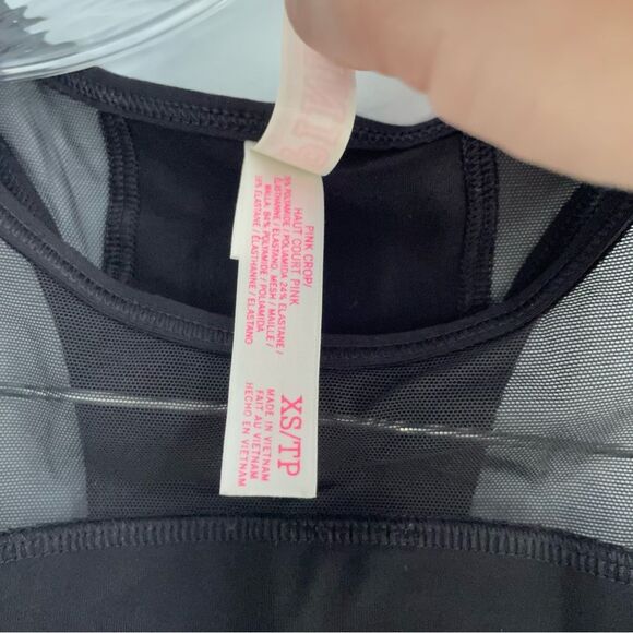 PINK Victoria’s Secret Haut Court Crop Racerback Mesh Logo Sports Bra Black XS - Picture 6 of 13